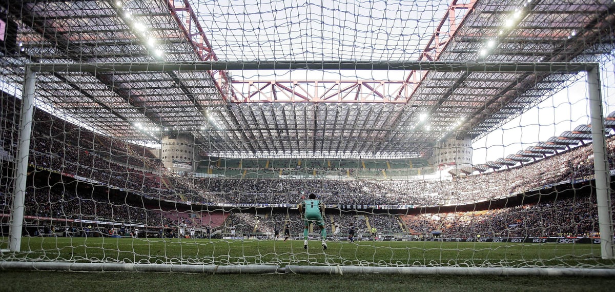 San Siro, behind the goal camera. 