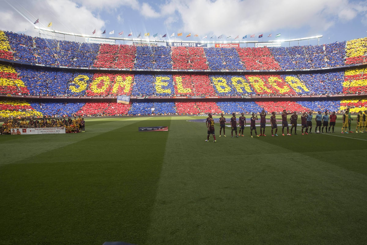  FC Barcelona supporters makin a gigant mural before the league match.