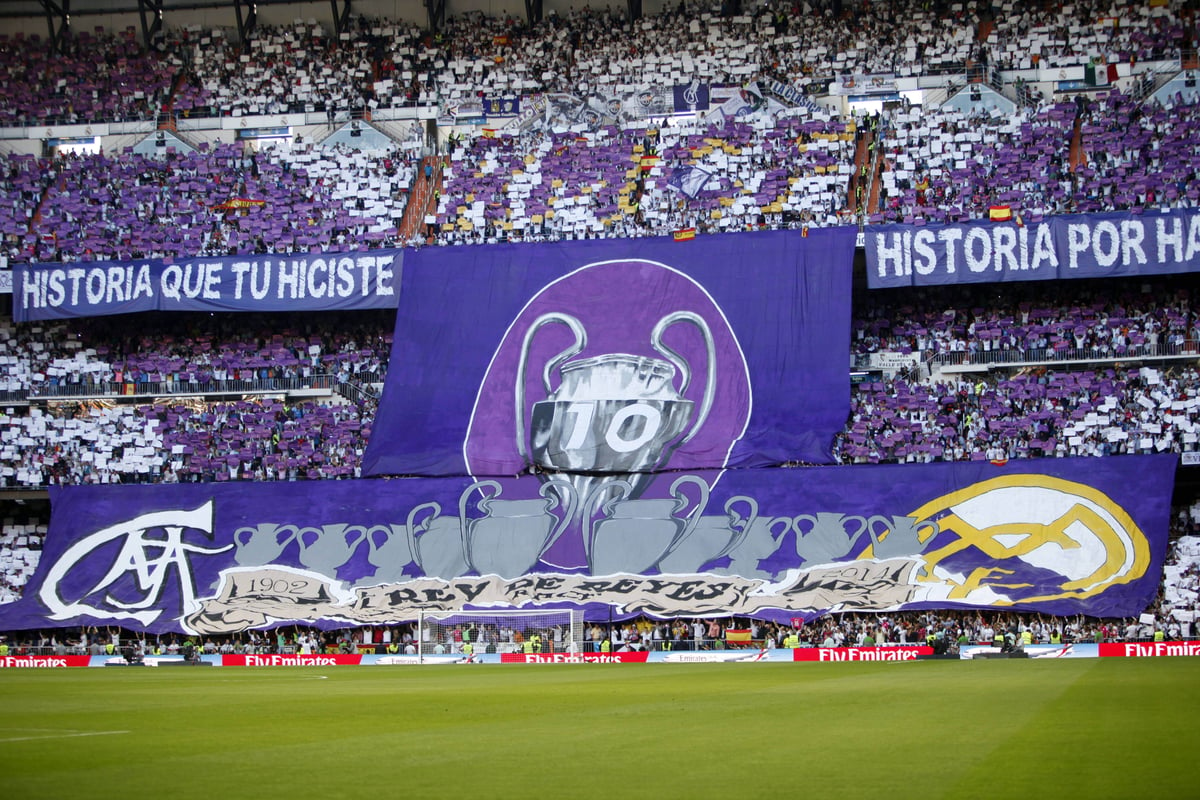 Football match of Real Madrid of the 2014 2015 Spanish League, held at the Santiago Bernabeu stadium, in Madrid.