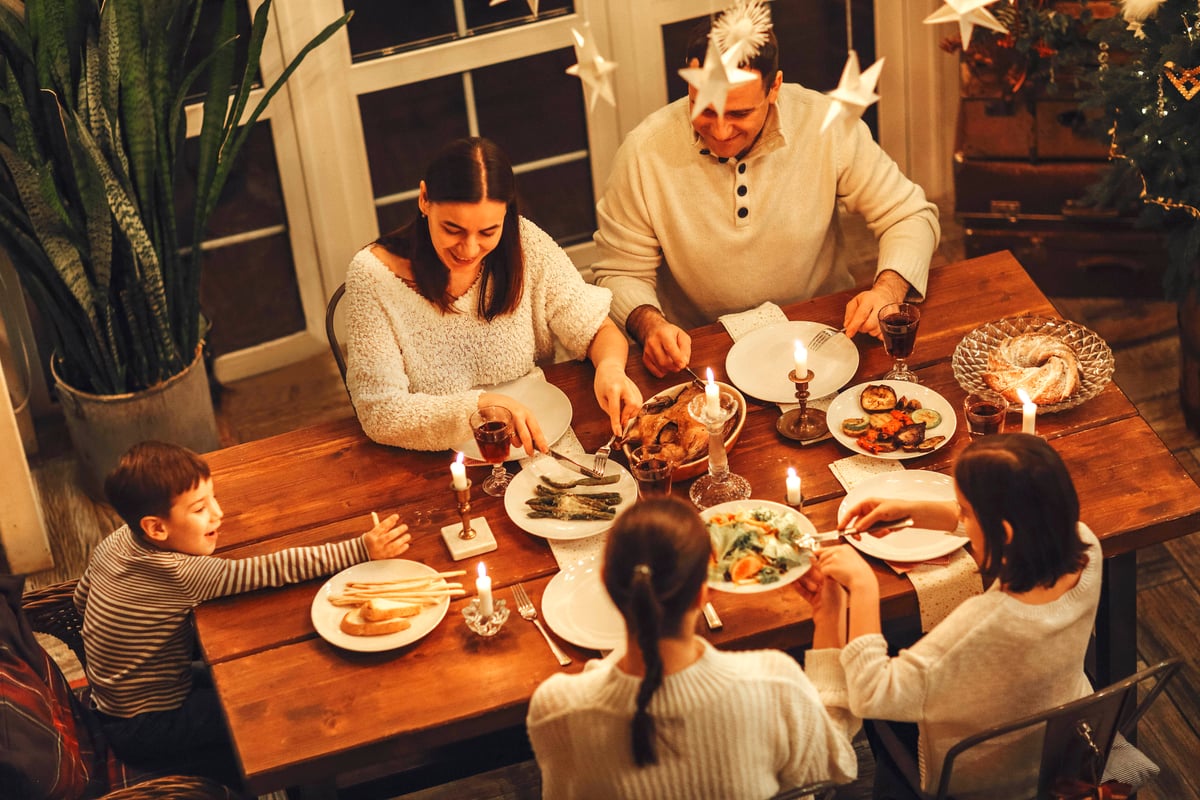 family eating christmas dinner