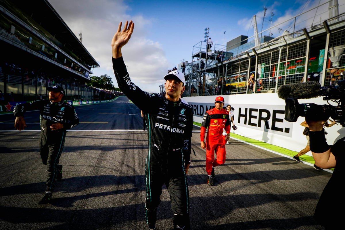 George Russell auf der Rennstrecke in Sao Paulo Brazilien F1