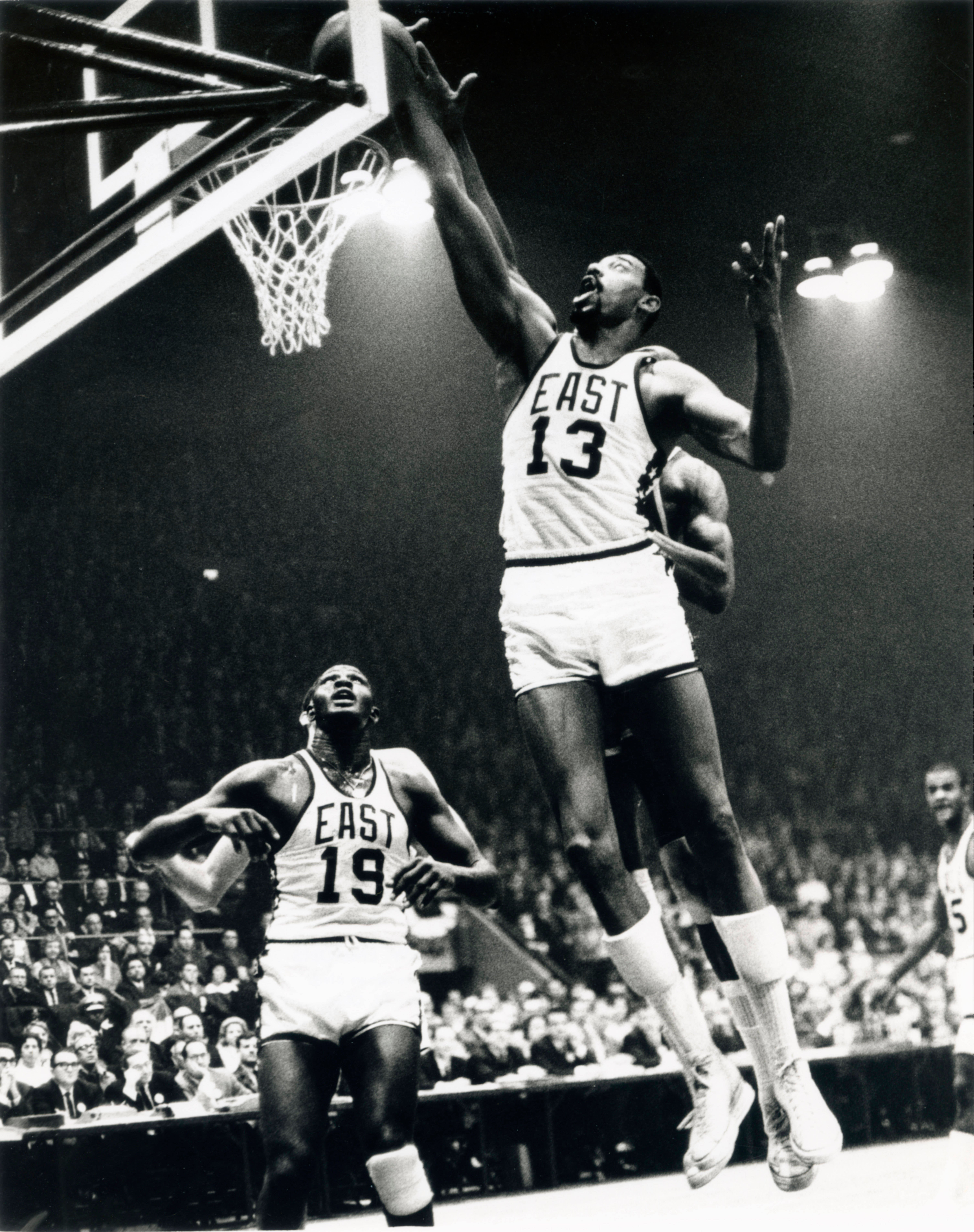 East center Wilt Chamberlain (13) shoots against the West during the 1966 All Star game.