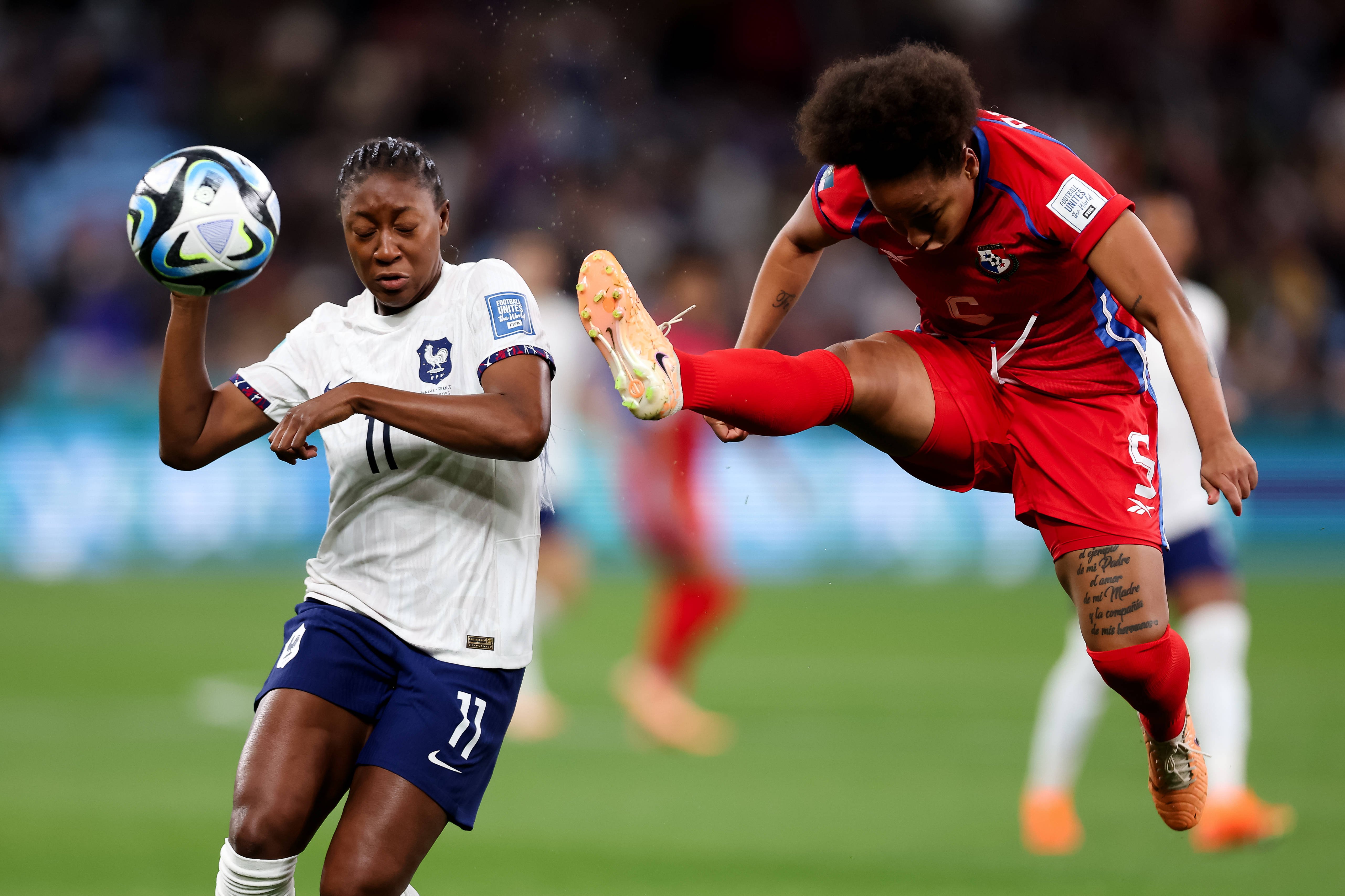 Yomira Pinzon of Panama clears the ball under pressure from Kadidiatou Diani of France during the Women s World Cup 2023