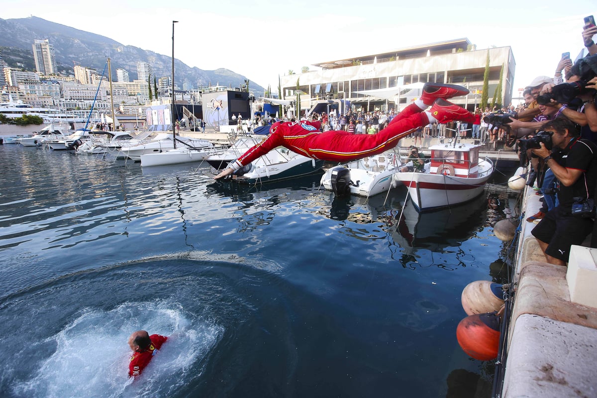 Charles Leclerc jumps in sea after win 2024 F1 Moncao GP